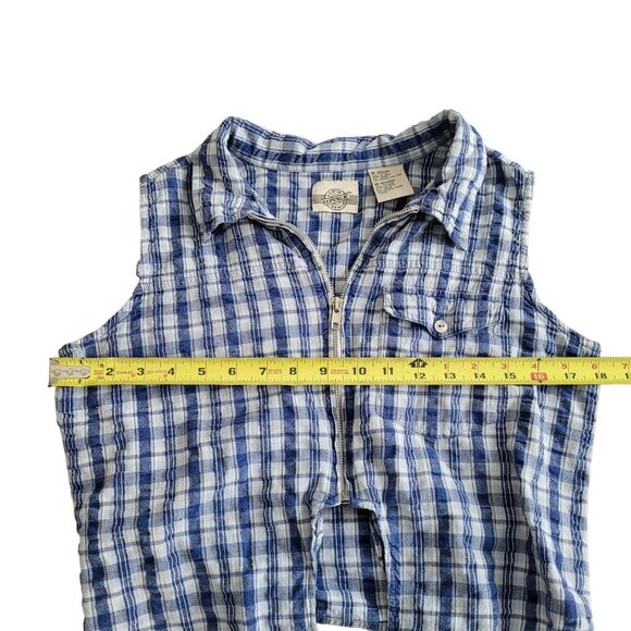 Denim Republic Denim Blue and White Plaid Sleeveless Cropped Zip Closure - Picture 6 of 7